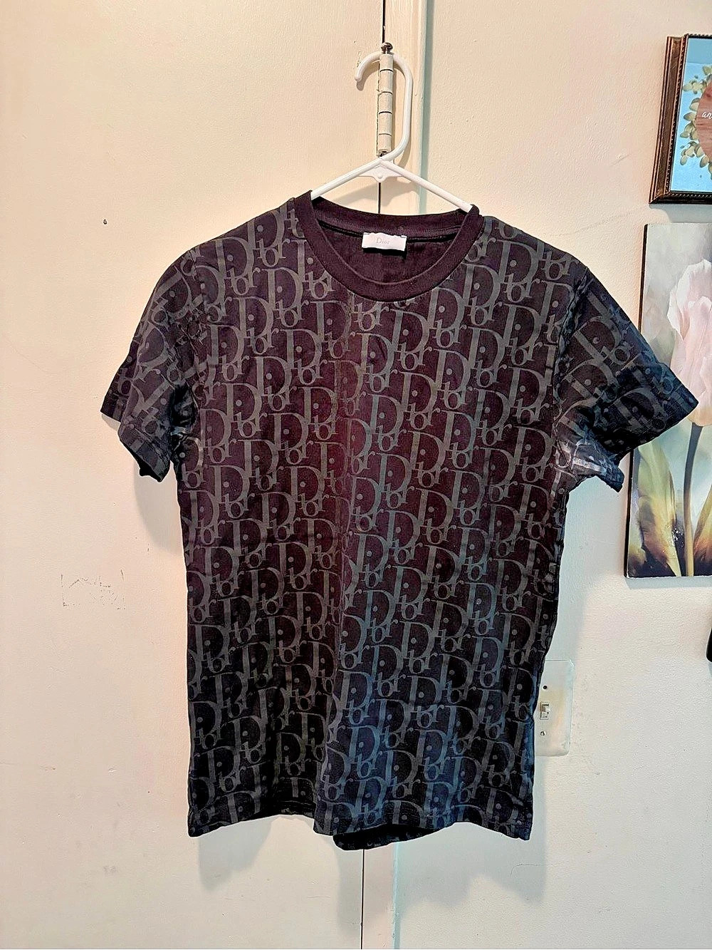 Dior Oblique T-Shirt Short Sleeve Tee Black & Gray small